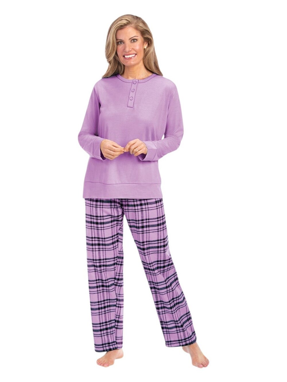 NWOT Collections Etc. Lilac Plaid Flannel 2-Piece Pajama Set XXL